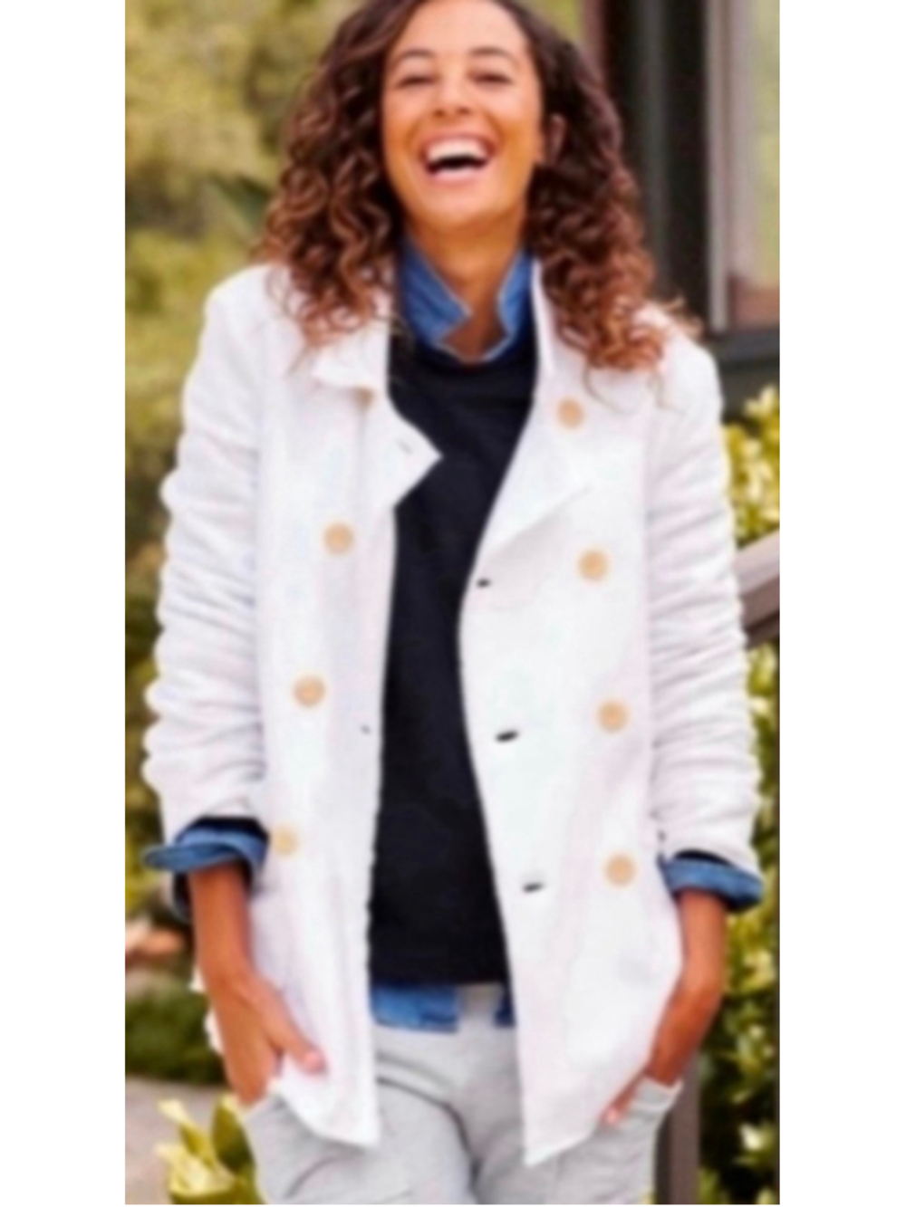 Frank & Eileen Belfast White Fleece Pea Coat L New